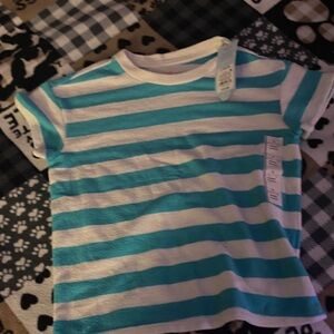 Cat & Jack Aqua and White Striped Tee